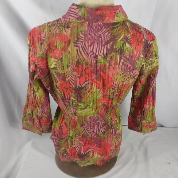 Lemon Grass Studio Women's Long Sleeve Blouse Red/Green Tropical Size Medium - Picture 5 of 6